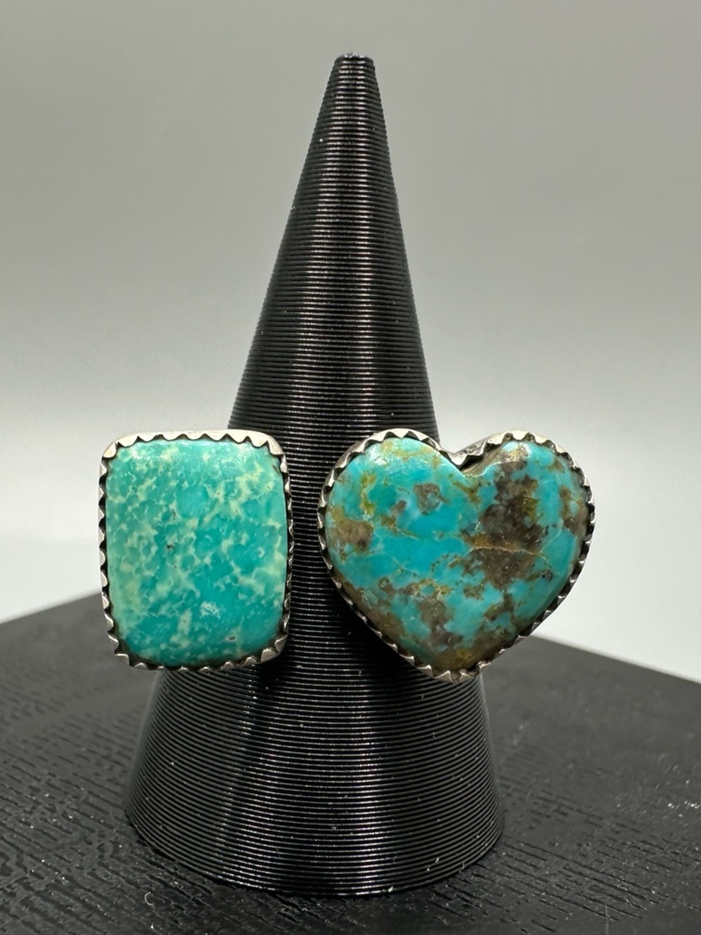 Heart Square Royston Turquoise Sterling Silver 925 Bypass Floater Ring Handmade
